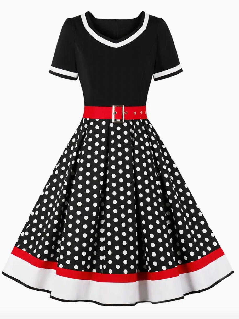 Retro chic  - smuk vintage polka kjole til forår/sommer