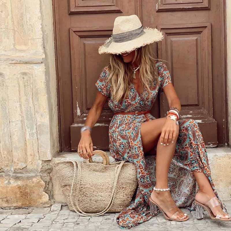 BONIA - lang maxi kjole i boho stil